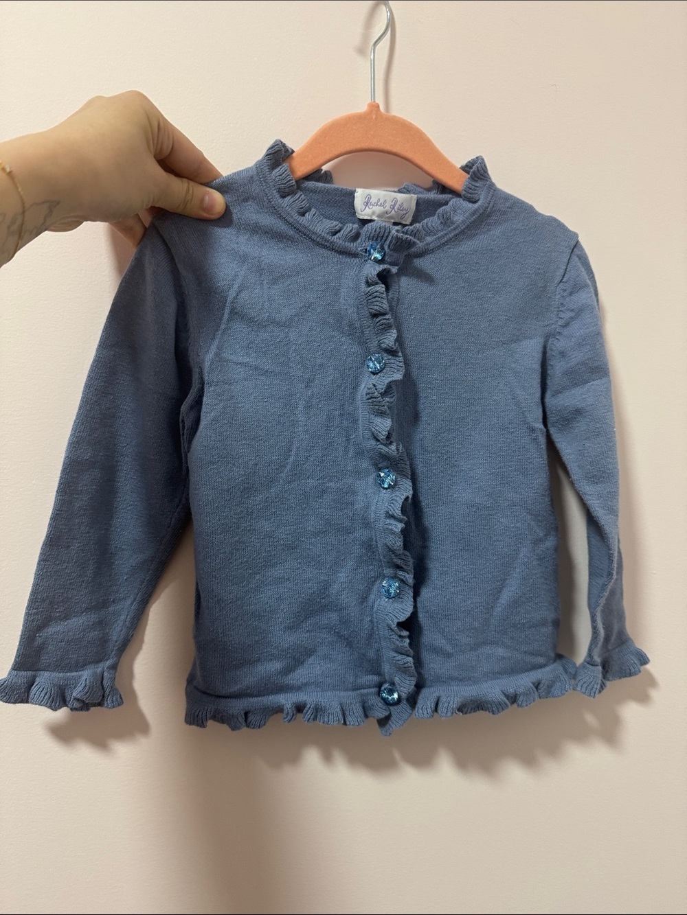 Rachel Riley Dusty Blue Girls' Ruffle Cardigan